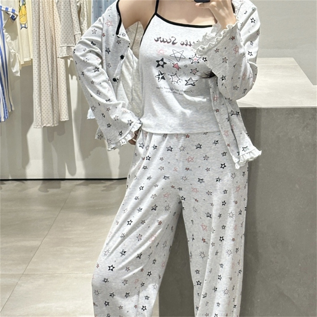 91家纺网 家纺一手货源 找家纺 （总）妍景家居生活馆 2026新款五角星三件套家居服