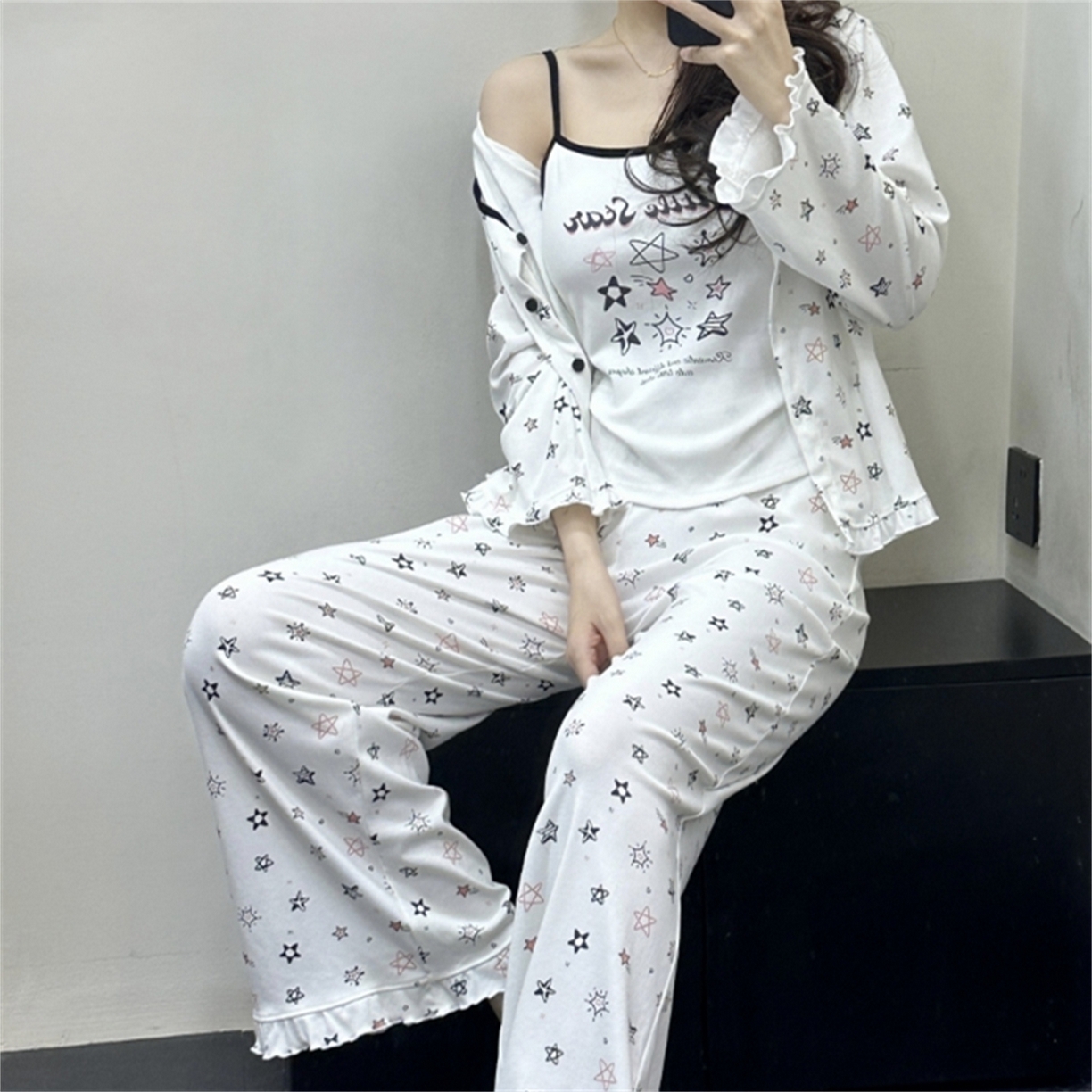 91家纺网 家纺一手货源 找家纺 （总）妍景家居生活馆 2026新款五角星三件套家居服