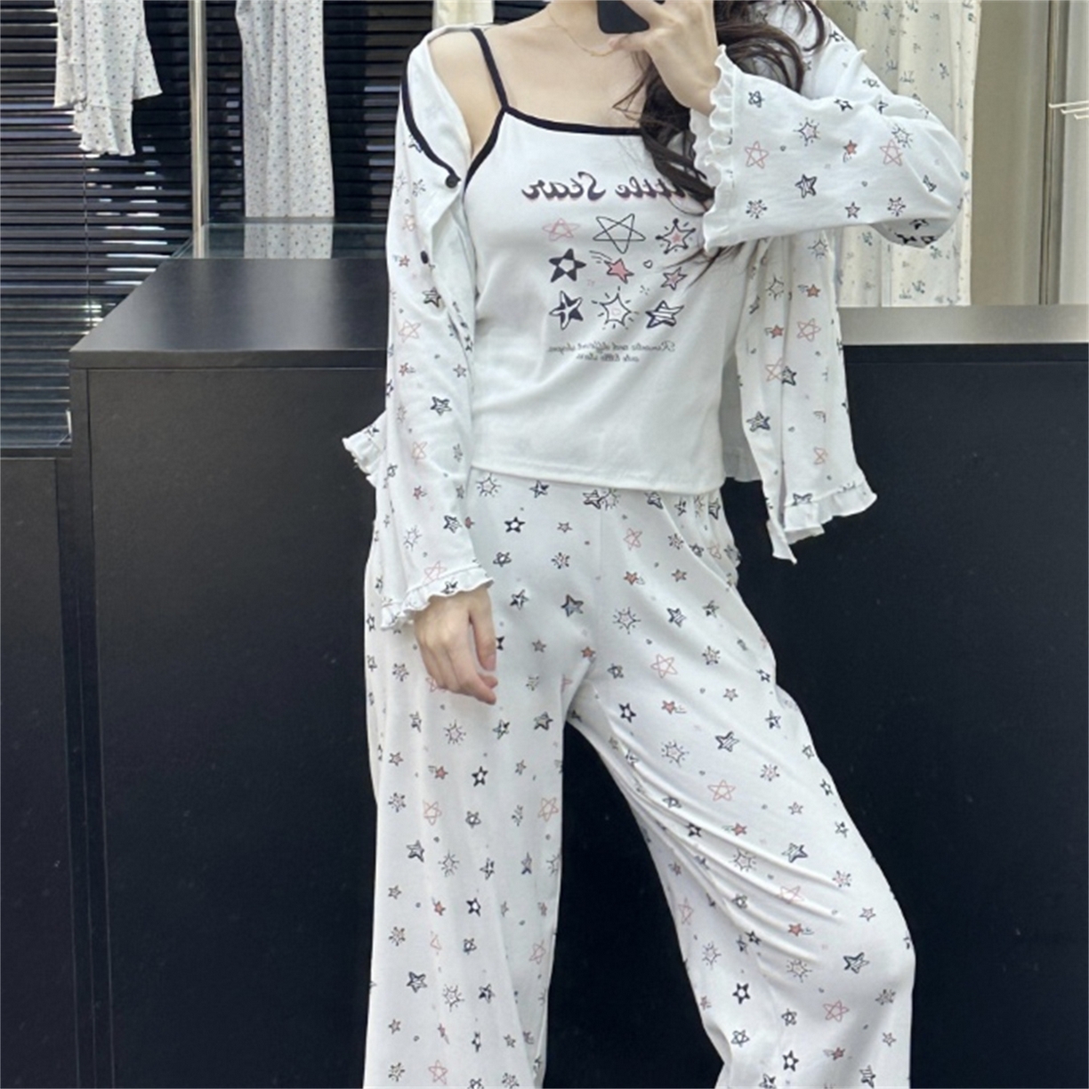 91家纺网 家纺一手货源 找家纺 （总）妍景家居生活馆 2026新款五角星三件套家居服