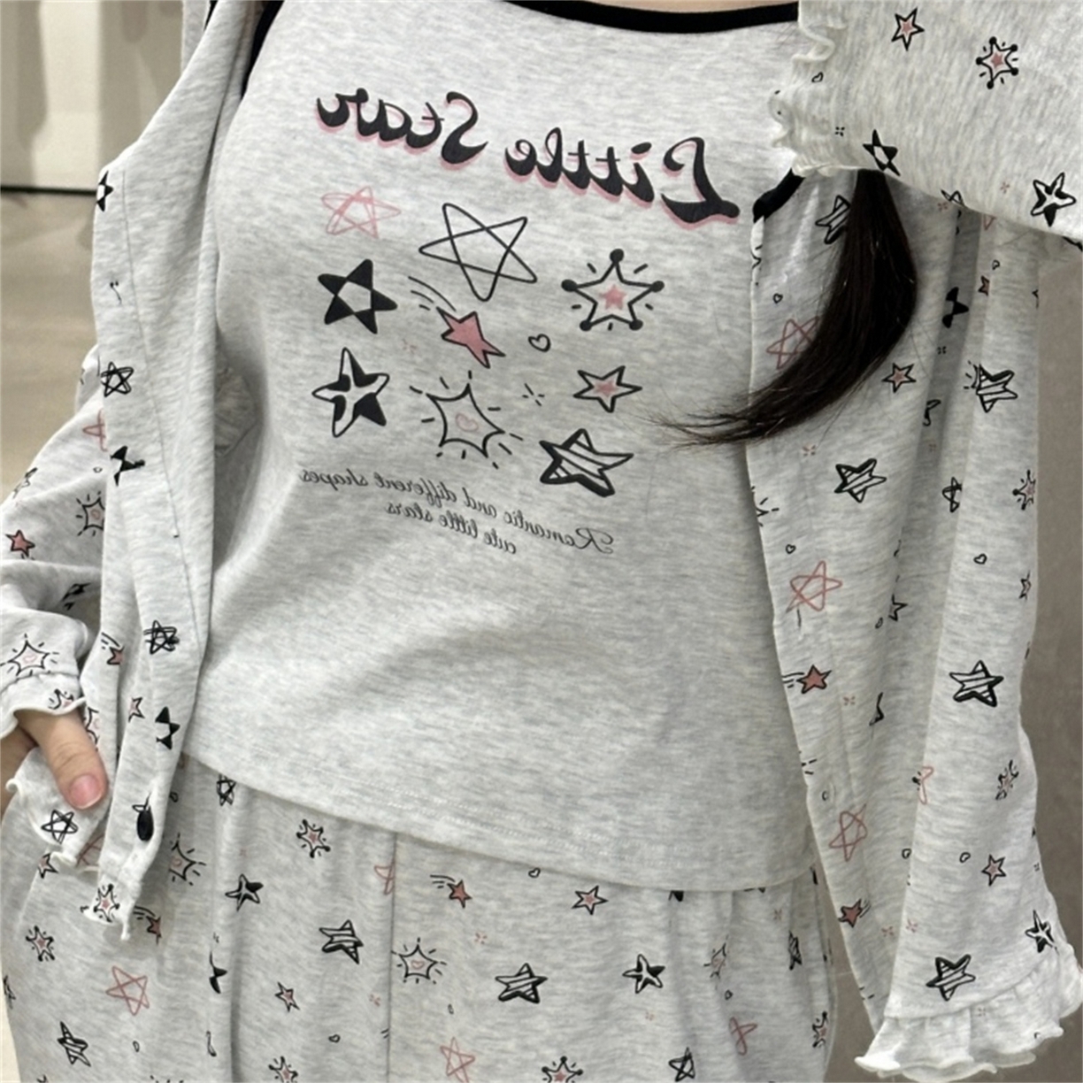 91家纺网 家纺一手货源 找家纺 （总）妍景家居生活馆 2026新款五角星三件套家居服