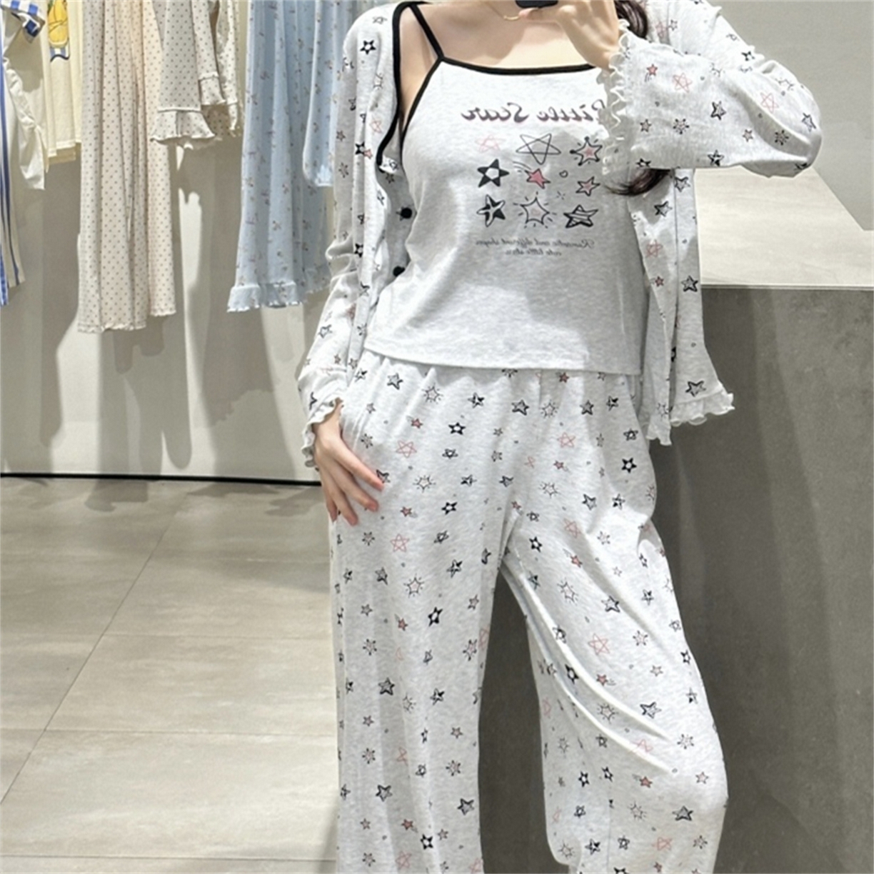 91家纺网 家纺一手货源 找家纺 （总）妍景家居生活馆 2026新款五角星三件套家居服