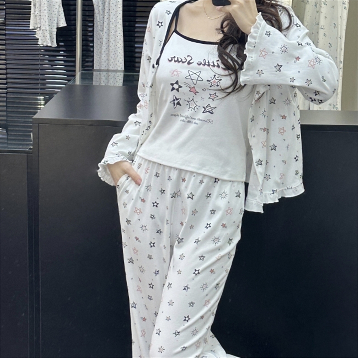 91家纺网 家纺一手货源 找家纺 （总）妍景家居生活馆 2026新款五角星三件套家居服