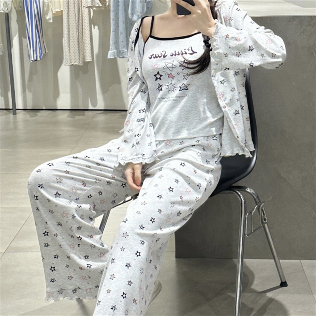 91家纺网 家纺一手货源 找家纺 （总）妍景家居生活馆 2026新款五角星三件套家居服