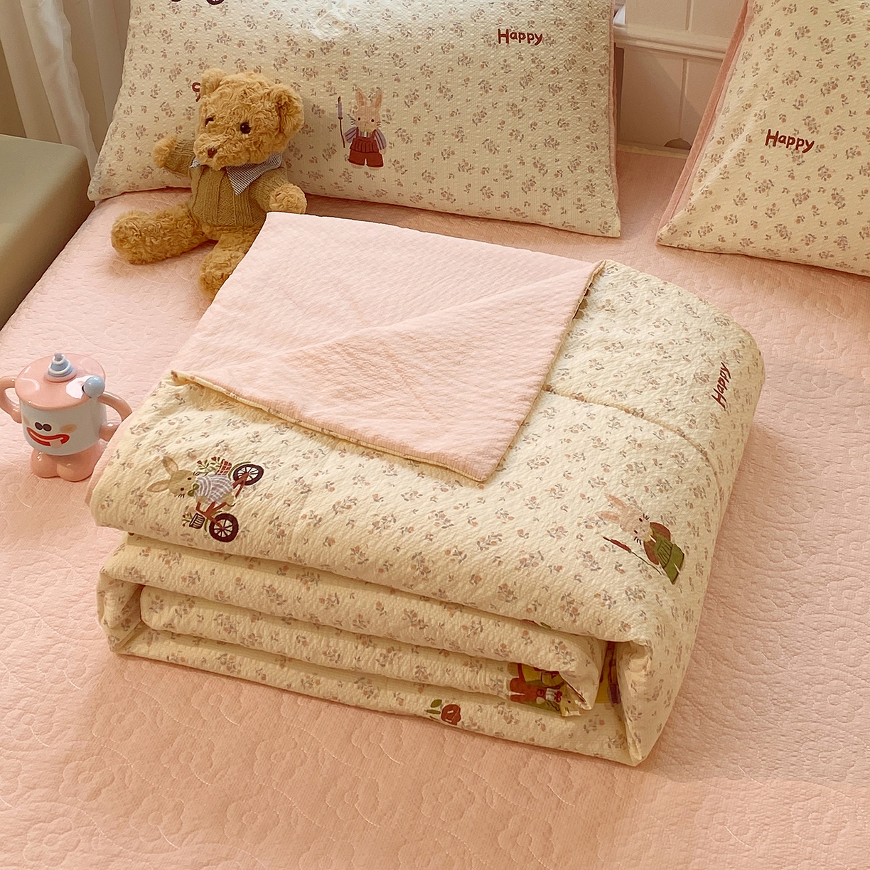 91家纺网 家纺一手货源 找家纺 （总）莱米家纺 2026新款云感泡泡双层纱夏被夏凉被空调被床盖四件套