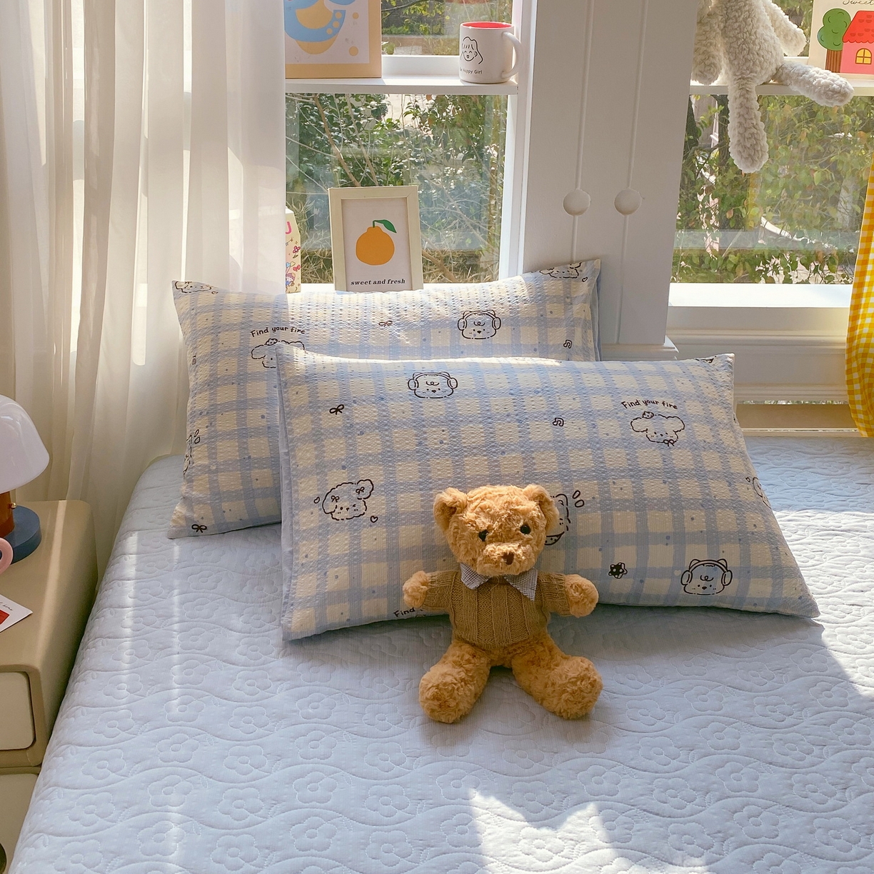 91家纺网 家纺一手货源 找家纺 莱米家纺 2026新款云感泡泡双层纱夏被夏凉被空调被床盖四件套 音乐小狗