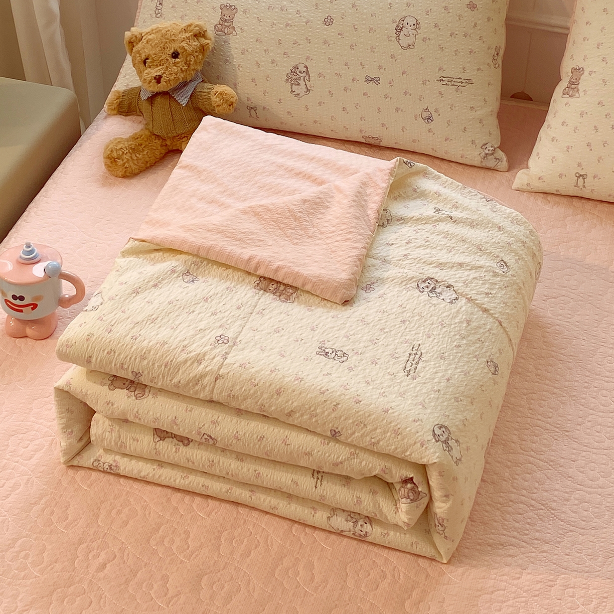 91家纺网 家纺一手货源 找家纺 （总）莱米家纺 2026新款云感泡泡双层纱夏被夏凉被空调被床盖四件套