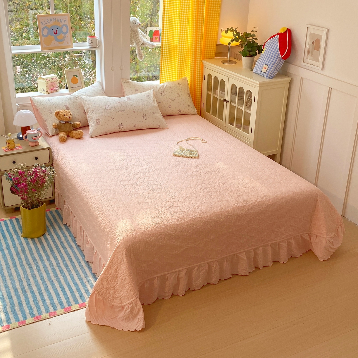 91家纺网 家纺一手货源 找家纺 莱米家纺 2026新款云感泡泡双层纱夏被夏凉被空调被床盖四件套 海派甜心