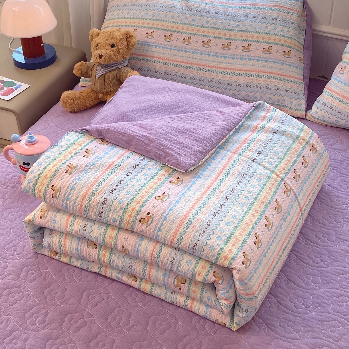 91家纺网 家纺一手货源 找家纺 （总）莱米家纺 2026新款云感泡泡双层纱夏被夏凉被空调被床盖四件套