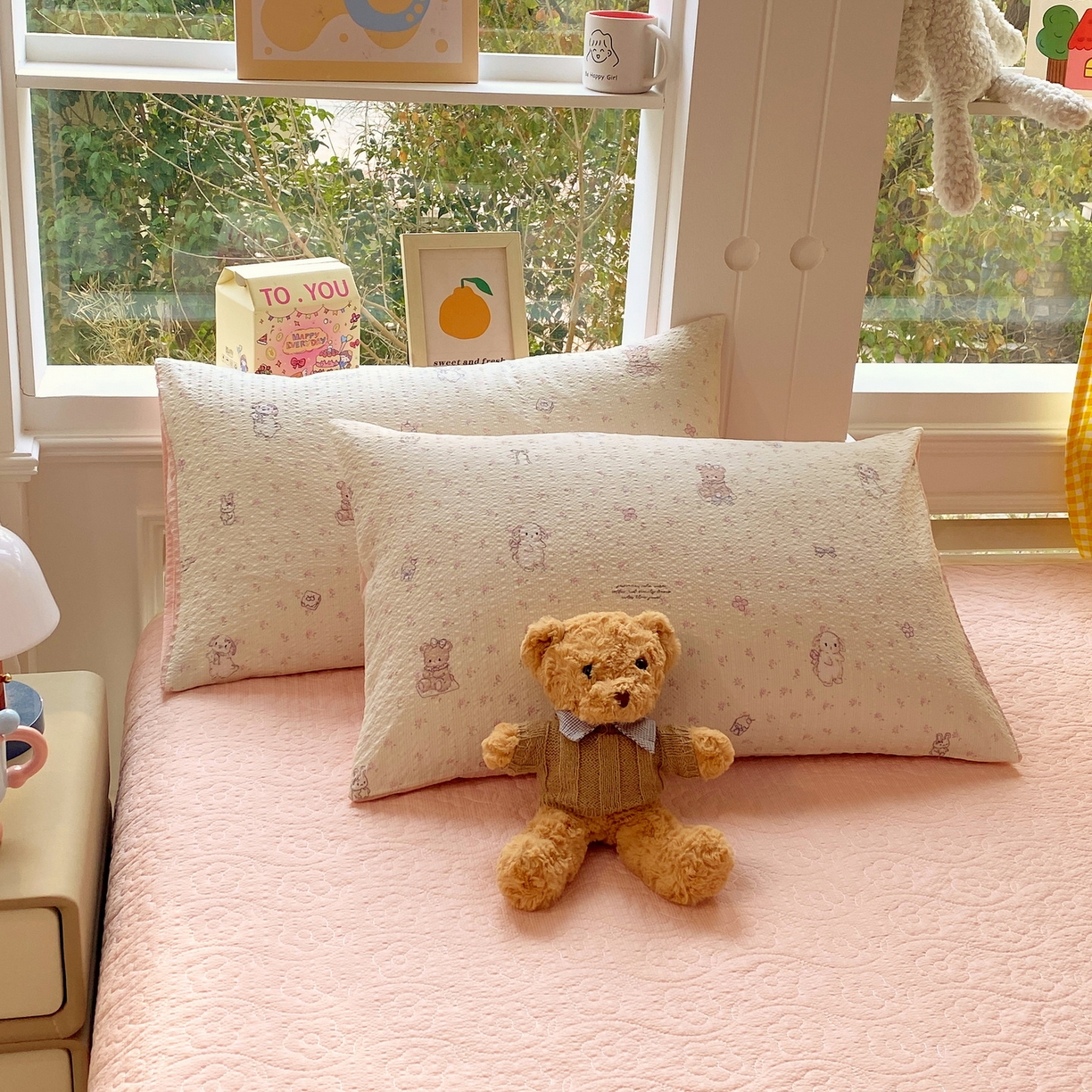 91家纺网 家纺一手货源 找家纺 莱米家纺 2026新款云感泡泡双层纱夏被夏凉被空调被床盖四件套 海派甜心