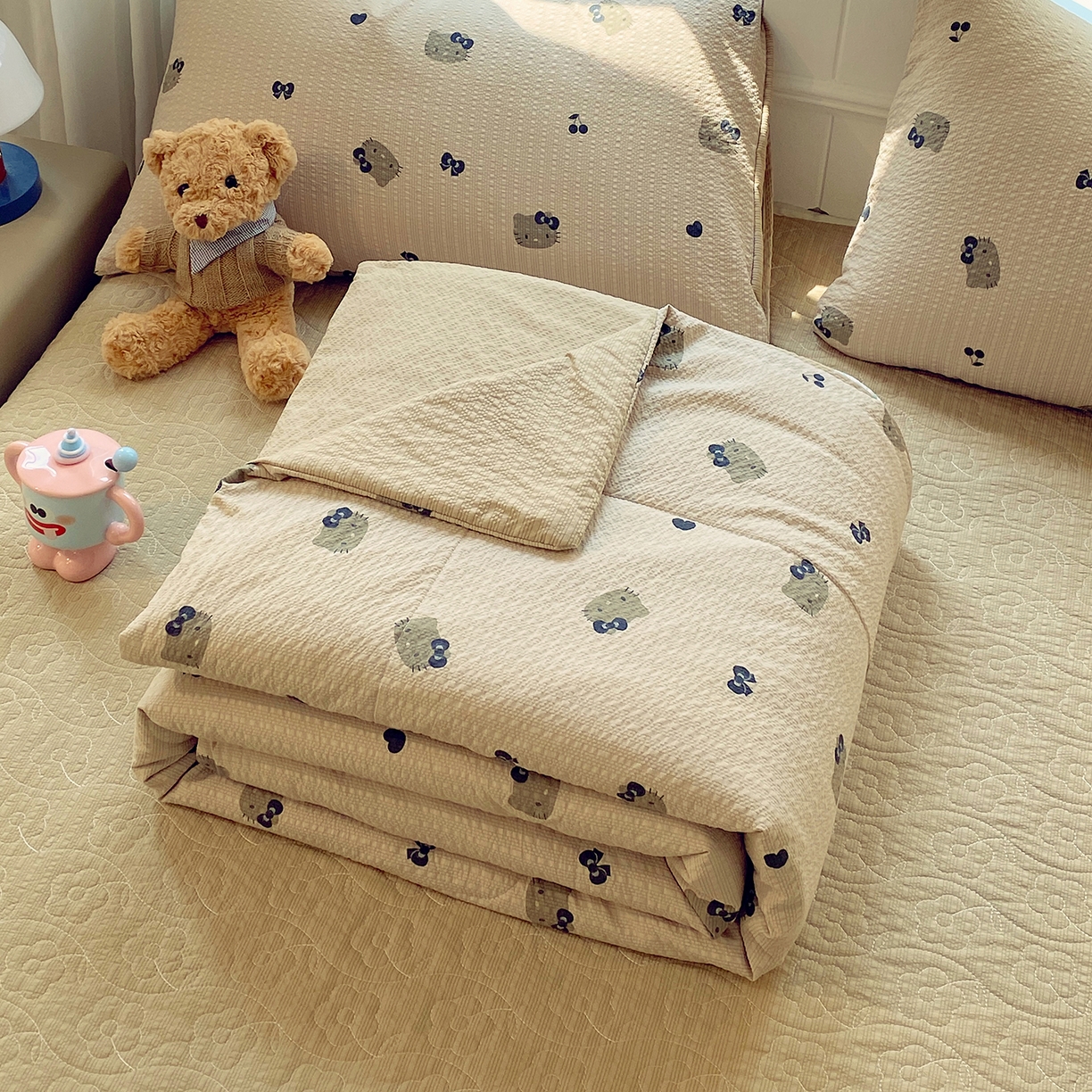 91家纺网 家纺一手货源 找家纺 （总）莱米家纺 2026新款云感泡泡双层纱夏被夏凉被空调被床盖四件套