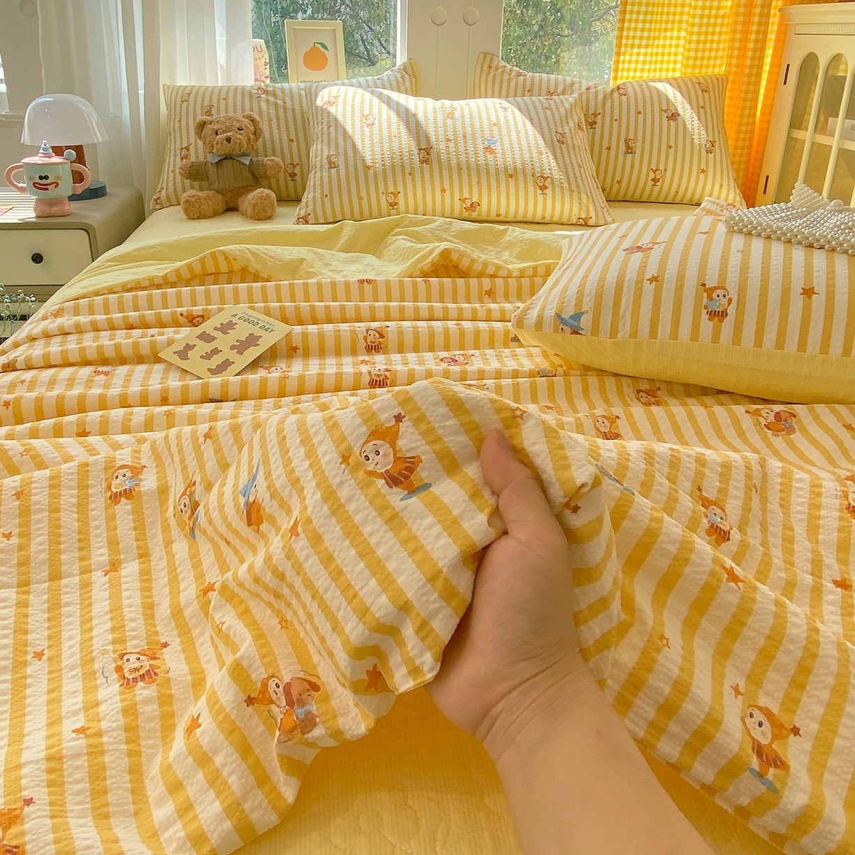 91家纺网 家纺一手货源 找家纺 莱米家纺 2026新款云感泡泡双层纱夏被夏凉被空调被床盖四件套 魔法星星