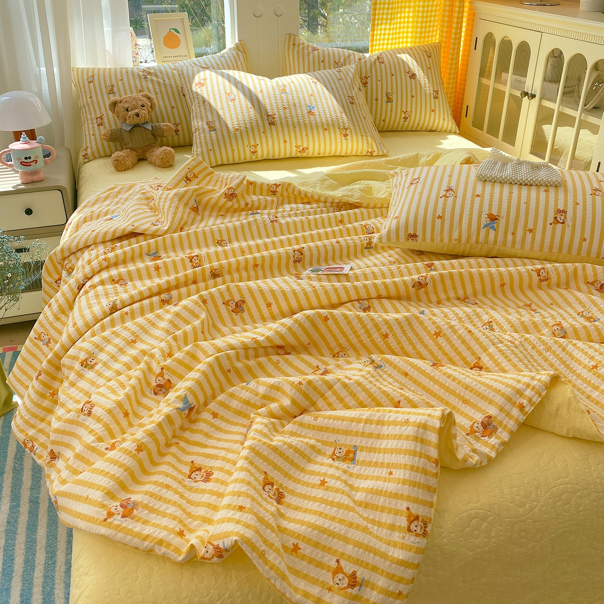 91家纺网 家纺一手货源 找家纺 莱米家纺 2026新款云感泡泡双层纱夏被夏凉被空调被床盖四件套 魔法星星