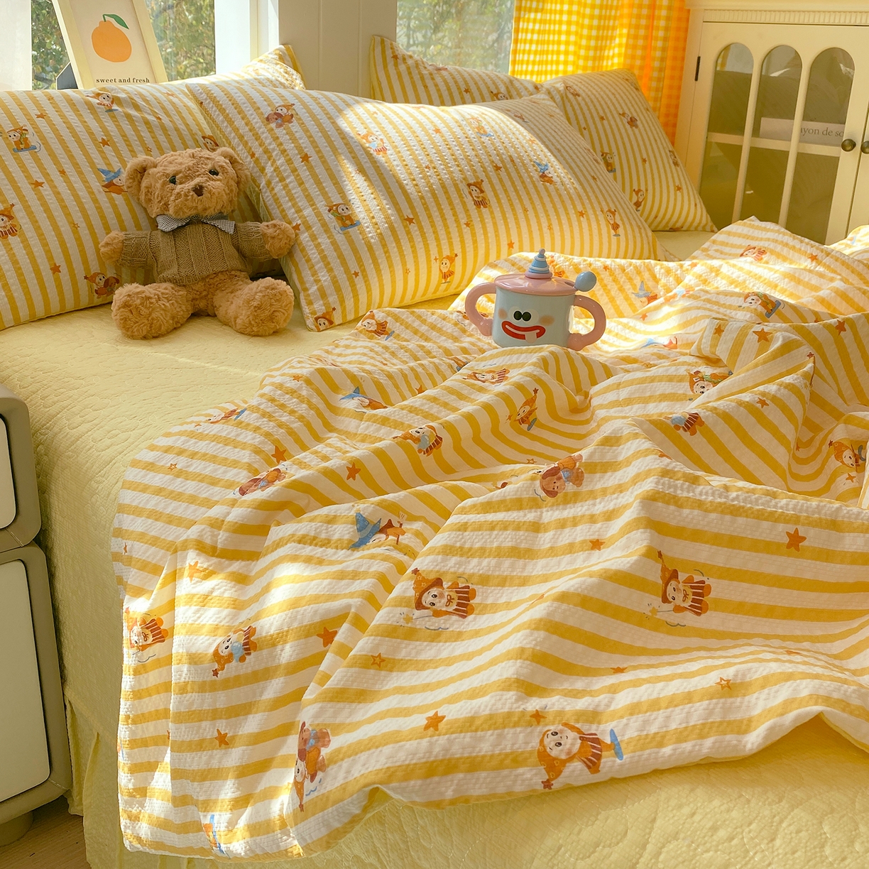 91家纺网 家纺一手货源 找家纺 莱米家纺 2026新款云感泡泡双层纱夏被夏凉被空调被床盖四件套 魔法星星