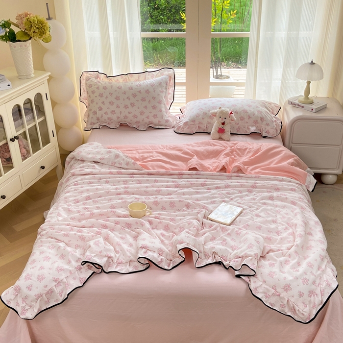 优贝 2026直播爆款韩版泡芙棉皱皱纱黑边夏被夏凉被空调被四件套 花香