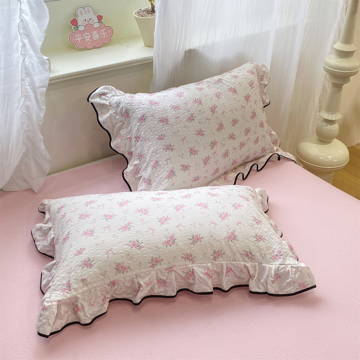 91家纺网 家纺一手货源 找家纺 优贝 2026直播爆款韩版泡芙棉皱皱纱黑边夏被夏凉被空调被四件套 花香