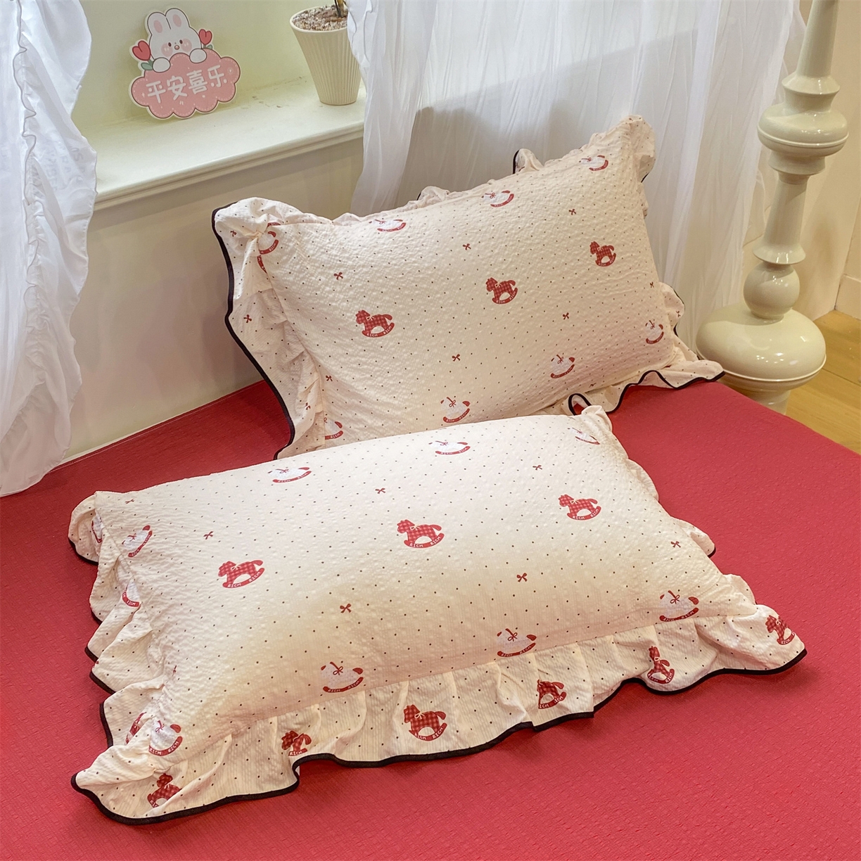 91家纺网 家纺一手货源 找家纺 优贝 2026直播爆款韩版泡芙棉皱皱纱黑边夏被夏凉被空调被四件套 马马福福