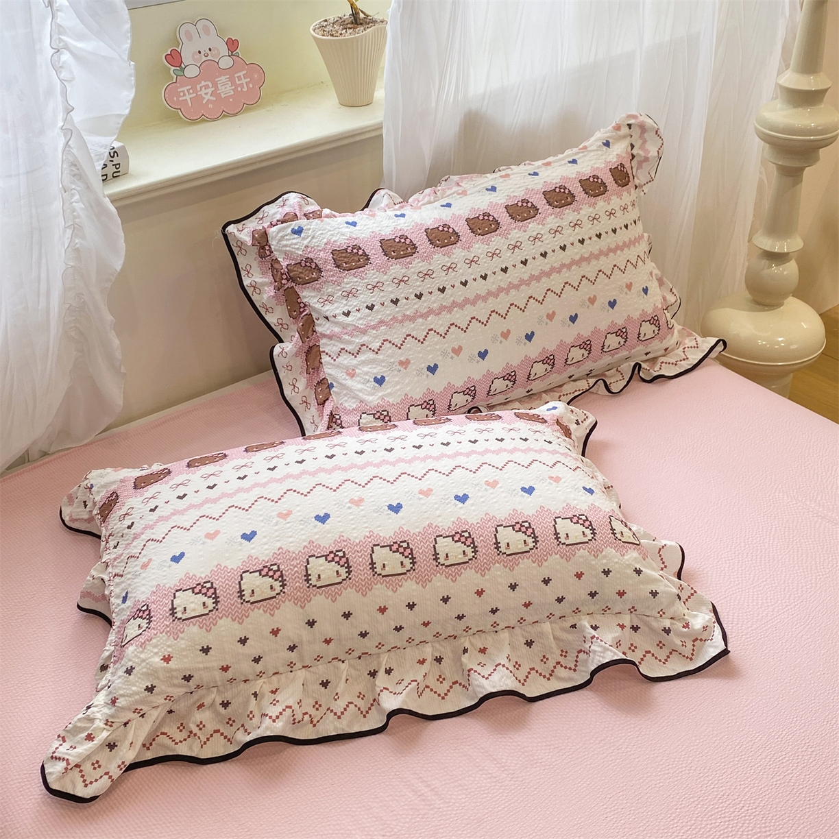 91家纺网 家纺一手货源 找家纺 优贝 2026直播爆款韩版泡芙棉皱皱纱黑边夏被夏凉被空调被四件套 甜心时光