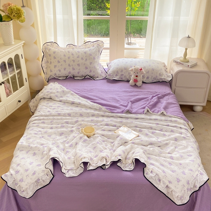 优贝 2026直播爆款韩版泡芙棉皱皱纱黑边夏被夏凉被空调被四件套 小美好