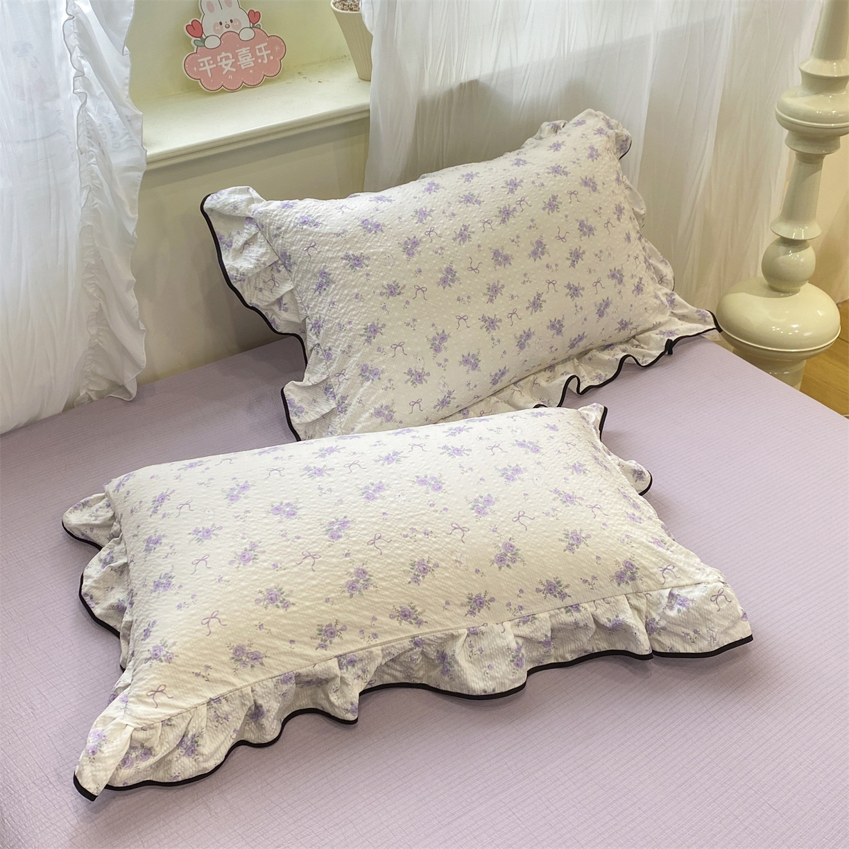 91家纺网 家纺一手货源 找家纺 优贝 2026直播爆款韩版泡芙棉皱皱纱黑边夏被夏凉被空调被四件套 小美好