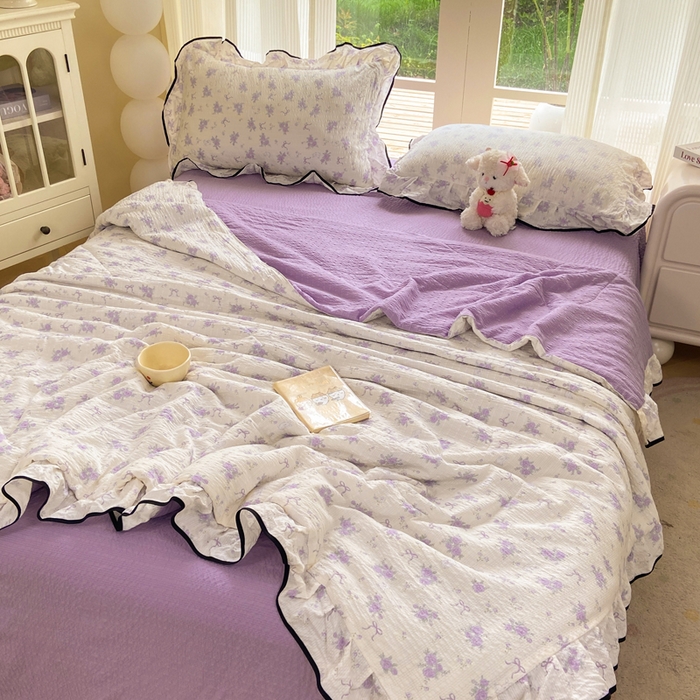 91家纺网 家纺一手货源 找家纺 优贝 2026直播爆款韩版泡芙棉皱皱纱黑边夏被夏凉被空调被四件套 小美好