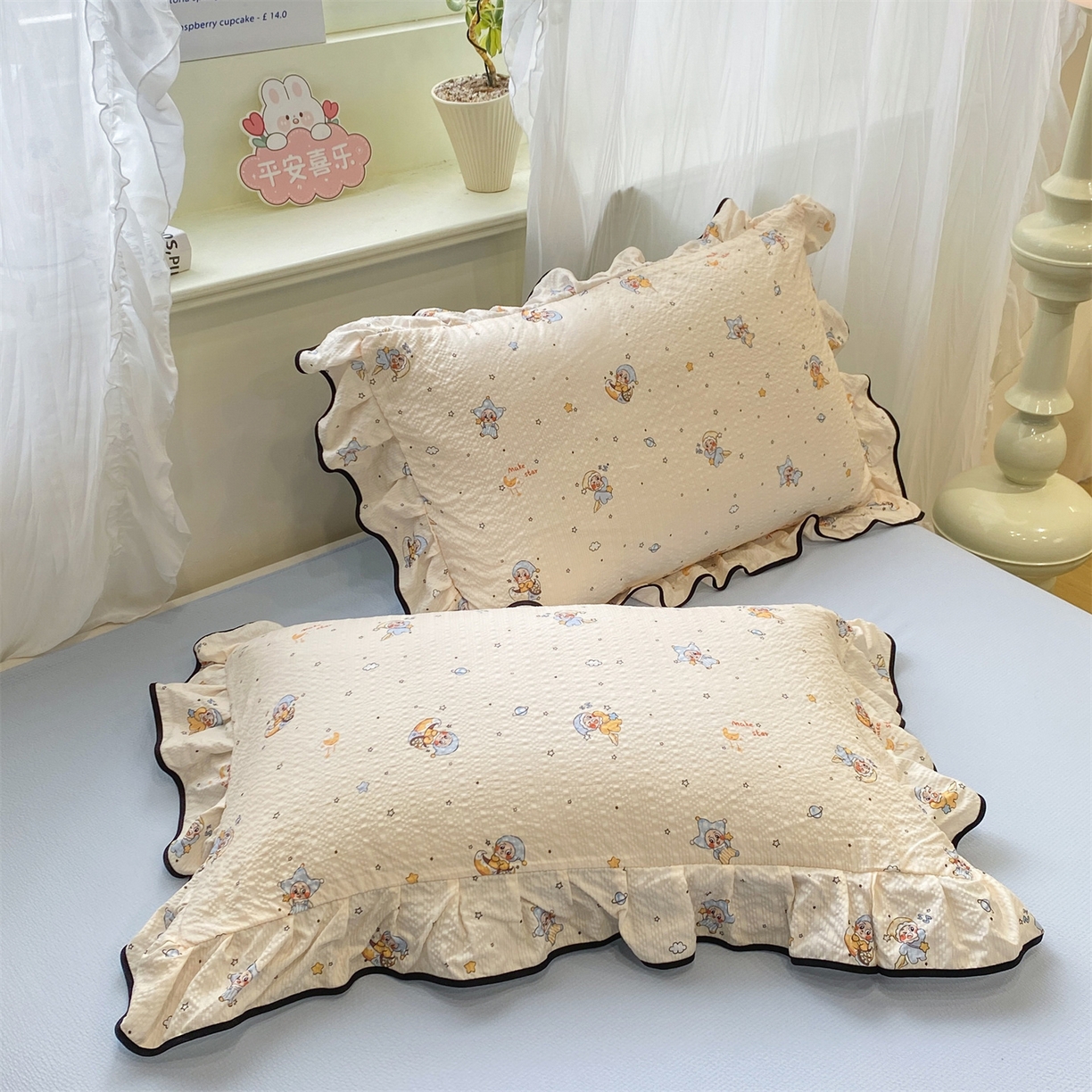 91家纺网 家纺一手货源 找家纺 优贝 2026直播爆款韩版泡芙棉皱皱纱黑边夏被夏凉被空调被四件套 星雪人