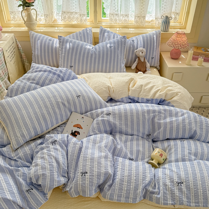 91家纺网 家纺一手货源 找家纺 港岛妹妹 2026新款泡芙纱印花四件套 蓝条结语