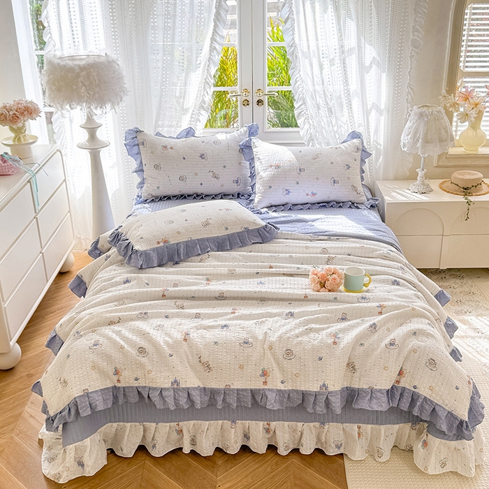 91家纺网 家纺一手货源 找家纺 韩约家纺 2026新款泡芙棉床盖款夏被夏凉被空调被四件套 宝妮