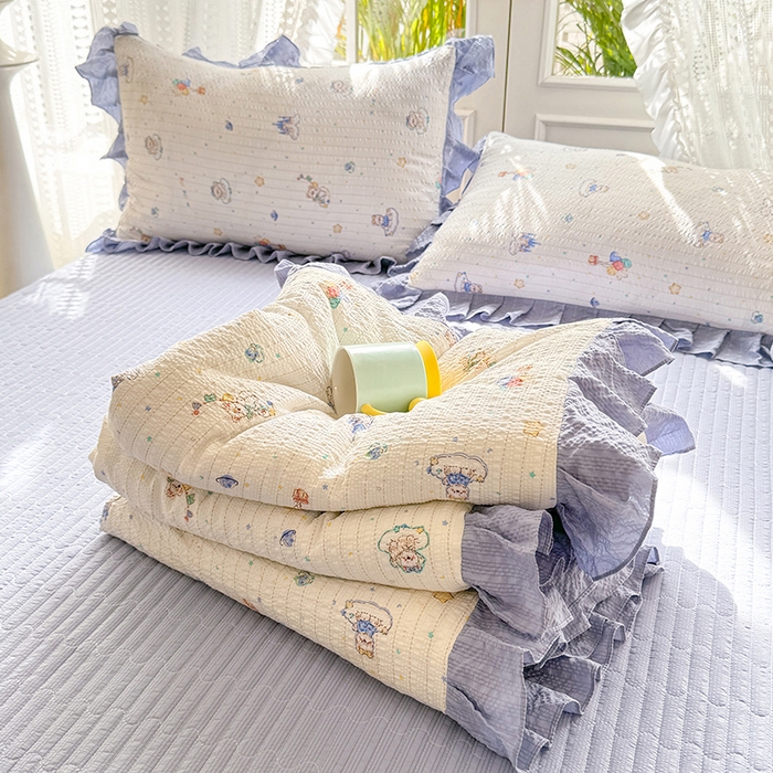 91家纺网 家纺一手货源 找家纺 韩约家纺 2026新款泡芙棉床盖款夏被夏凉被空调被四件套 宝妮
