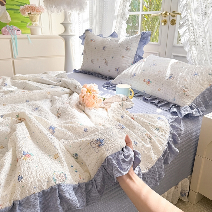 91家纺网 家纺一手货源 找家纺 韩约家纺 2026新款泡芙棉床盖款夏被夏凉被空调被四件套 宝妮