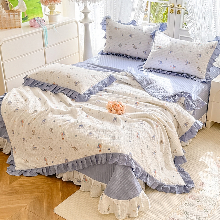 91家纺网 家纺一手货源 找家纺 韩约家纺 2026新款泡芙棉床盖款夏被夏凉被空调被四件套 宝妮