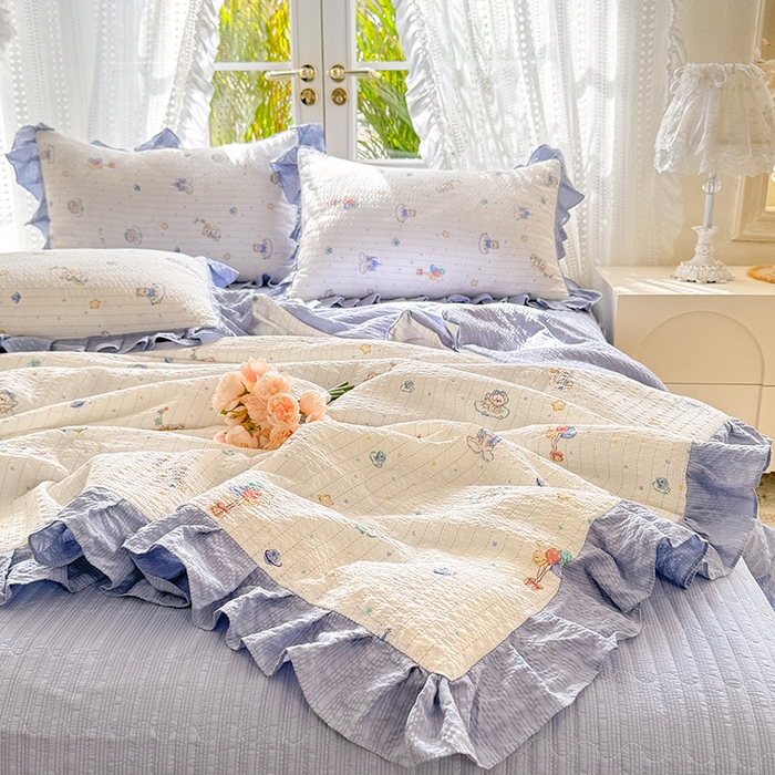 91家纺网 家纺一手货源 找家纺 韩约家纺 2026新款泡芙棉床盖款夏被夏凉被空调被四件套 宝妮