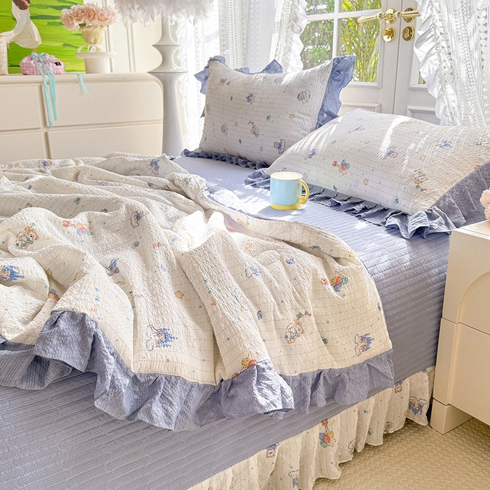 91家纺网 家纺一手货源 找家纺 韩约家纺 2026新款泡芙棉床盖款夏被夏凉被空调被四件套 宝妮