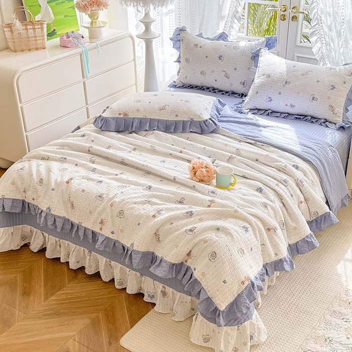 91家纺网 家纺一手货源 找家纺 韩约家纺 2026新款泡芙棉床盖款夏被夏凉被空调被四件套 宝妮