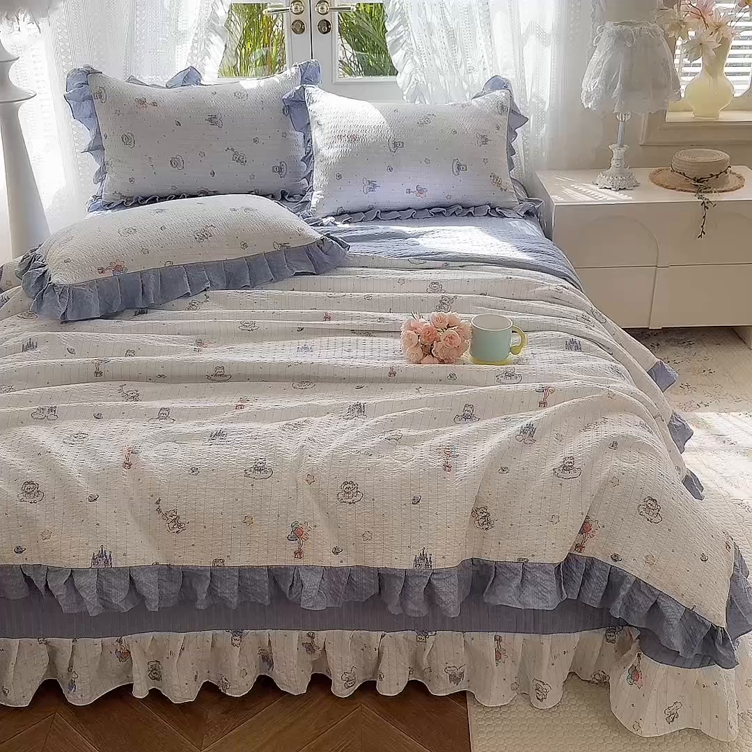 91家纺网 家纺一手货源 找家纺 韩约家纺 2026新款泡芙棉床盖款夏被夏凉被空调被四件套 宝妮