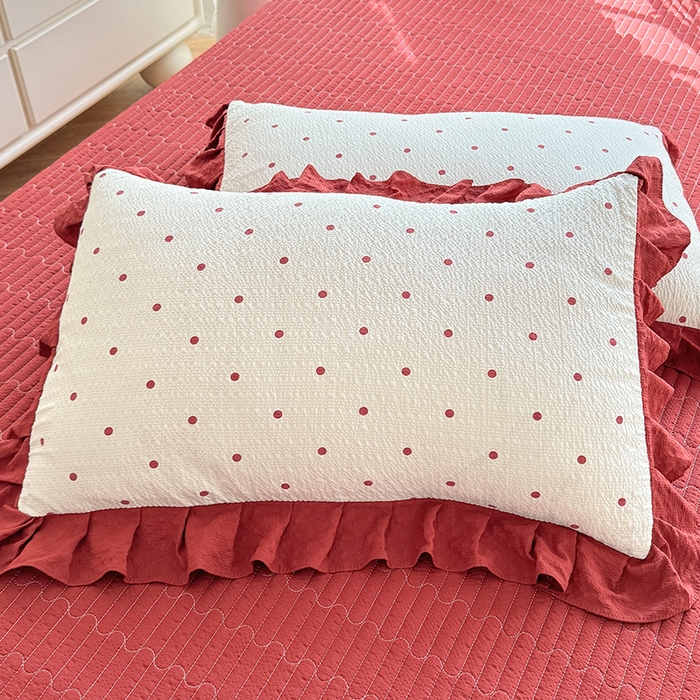 91家纺网 家纺一手货源 找家纺 韩约家纺 2026新款泡芙棉床盖款夏被夏凉被空调被四件套 波点红