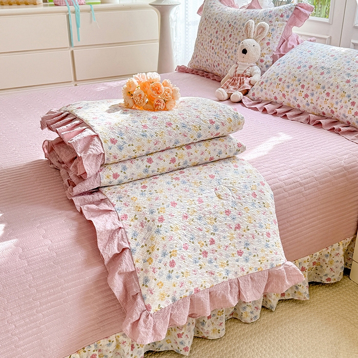 韩约家纺 2026新款泡芙棉床盖款夏被夏凉被空调被四件套 花春城