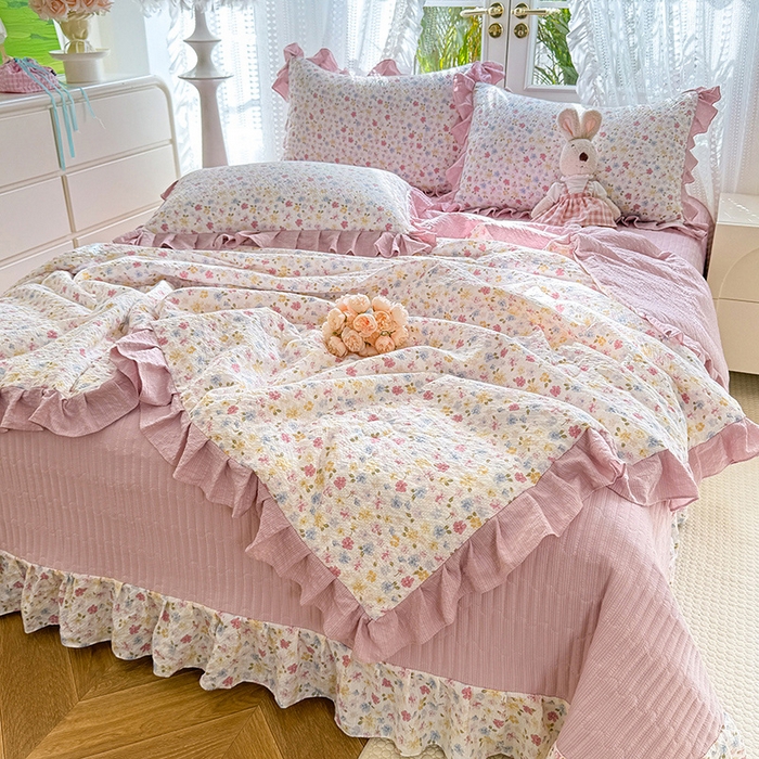 91家纺网 家纺一手货源 找家纺 韩约家纺 2026新款泡芙棉床盖款夏被夏凉被空调被四件套 花春城