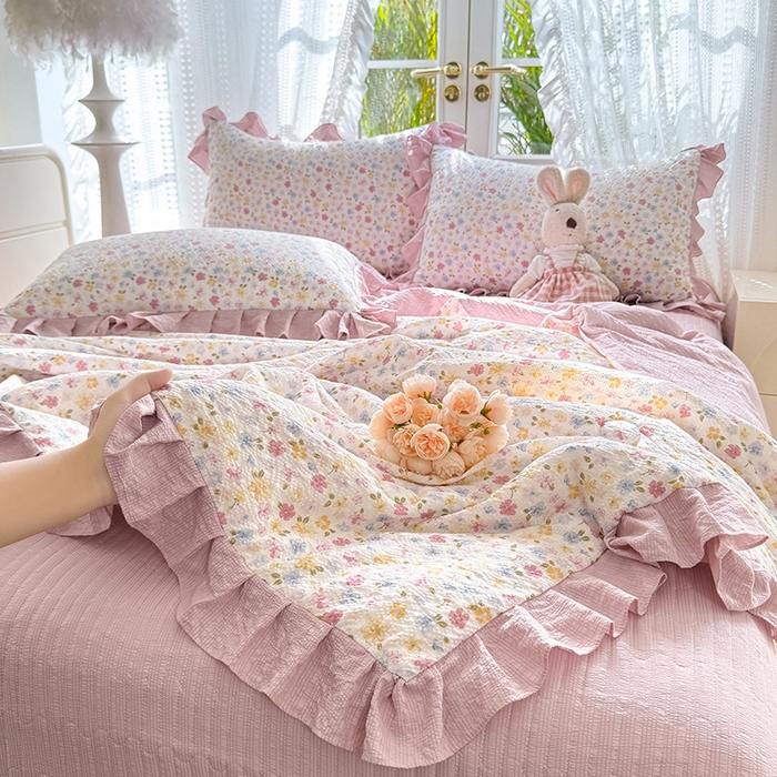 91家纺网 家纺一手货源 找家纺 韩约家纺 2026新款泡芙棉床盖款夏被夏凉被空调被四件套 花春城