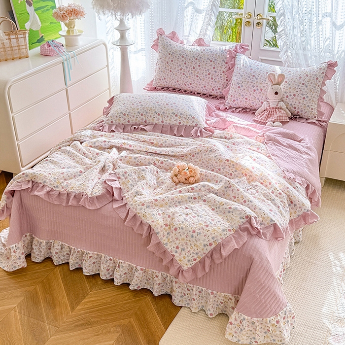 91家纺网 家纺一手货源 找家纺 韩约家纺 2026新款泡芙棉床盖款夏被夏凉被空调被四件套 花春城