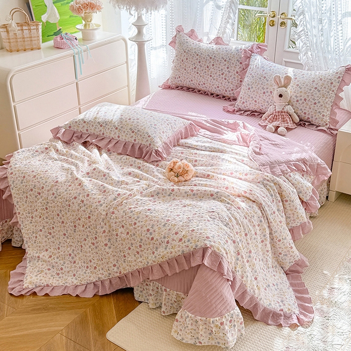 91家纺网 家纺一手货源 找家纺 韩约家纺 2026新款泡芙棉床盖款夏被夏凉被空调被四件套 花春城