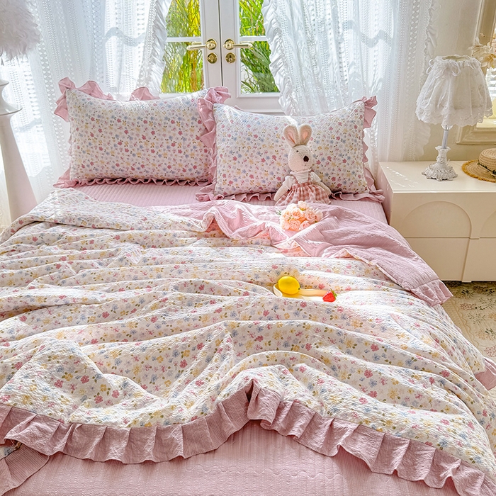 91家纺网 家纺一手货源 找家纺 韩约家纺 2026新款泡芙棉床盖款夏被夏凉被空调被四件套 花春城