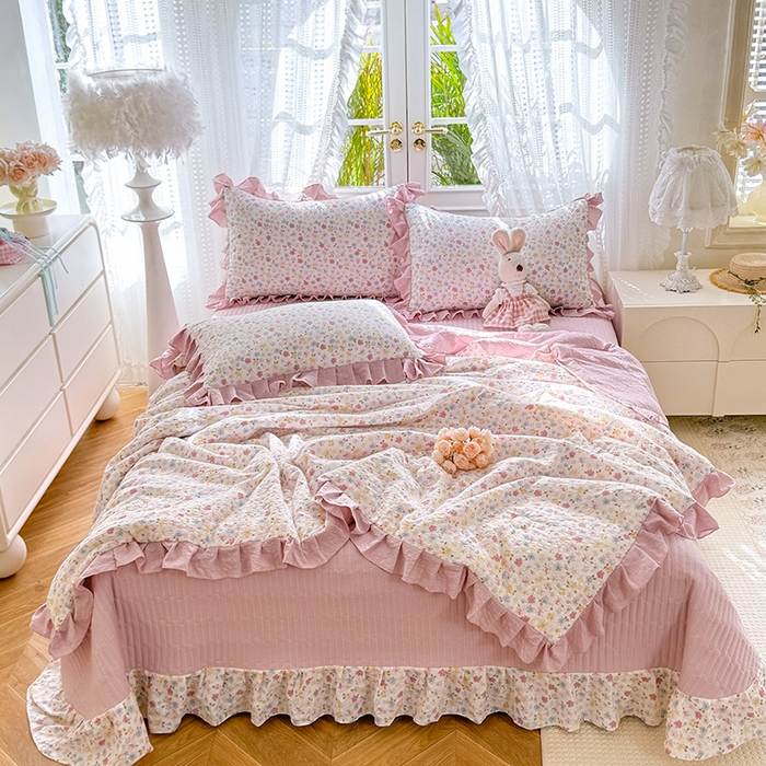 91家纺网 家纺一手货源 找家纺 韩约家纺 2026新款泡芙棉床盖款夏被夏凉被空调被四件套 花春城