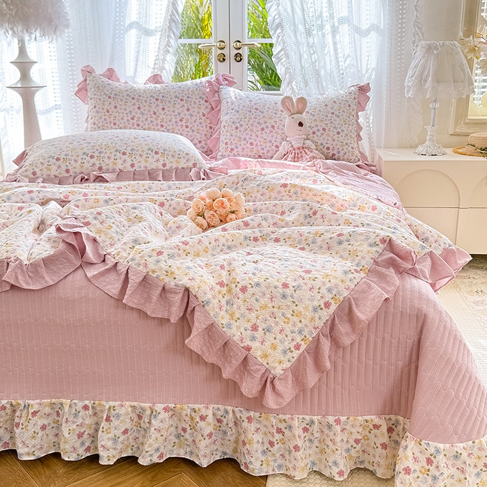 91家纺网 家纺一手货源 找家纺 韩约家纺 2026新款泡芙棉床盖款夏被夏凉被空调被四件套 花春城