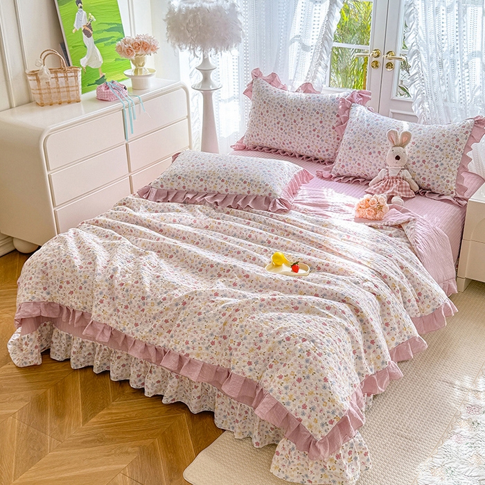 91家纺网 家纺一手货源 找家纺 韩约家纺 2026新款泡芙棉床盖款夏被夏凉被空调被四件套 花春城