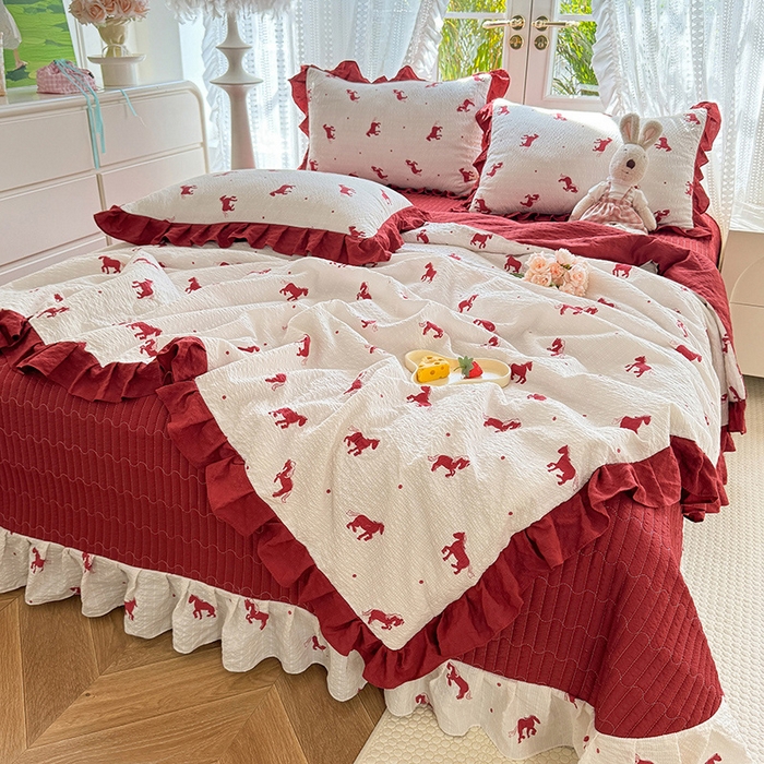 91家纺网 家纺一手货源 找家纺 韩约家纺 2026新款泡芙棉床盖款夏被夏凉被空调被四件套 马上有钱