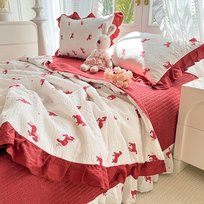 91家纺网 家纺一手货源 找家纺 韩约家纺 2026新款泡芙棉床盖款夏被夏凉被空调被四件套 马上有钱