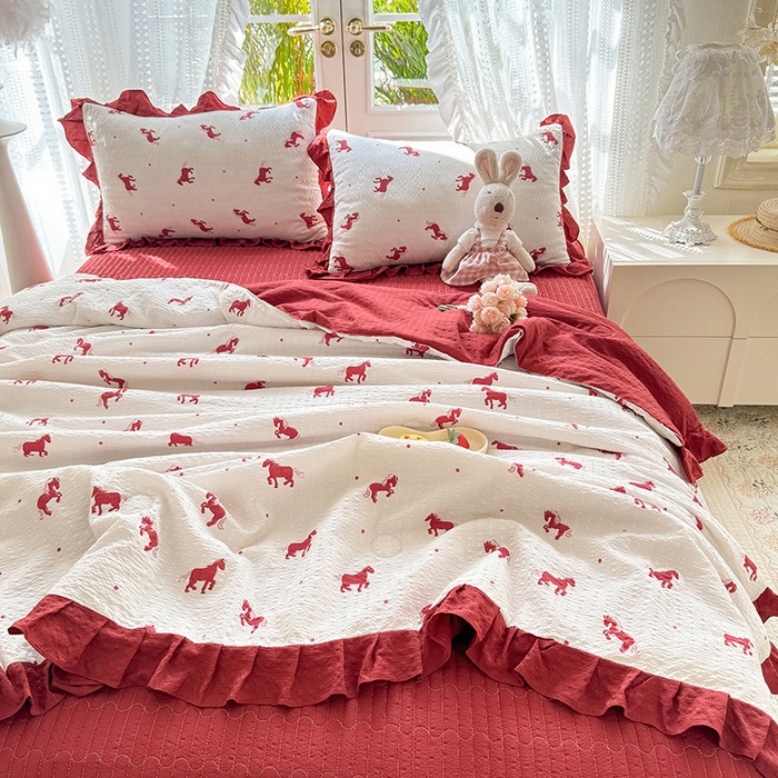 91家纺网 家纺一手货源 找家纺 韩约家纺 2026新款泡芙棉床盖款夏被夏凉被空调被四件套 马上有钱