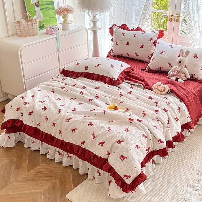 91家纺网 家纺一手货源 找家纺 韩约家纺 2026新款泡芙棉床盖款夏被夏凉被空调被四件套 马上有钱