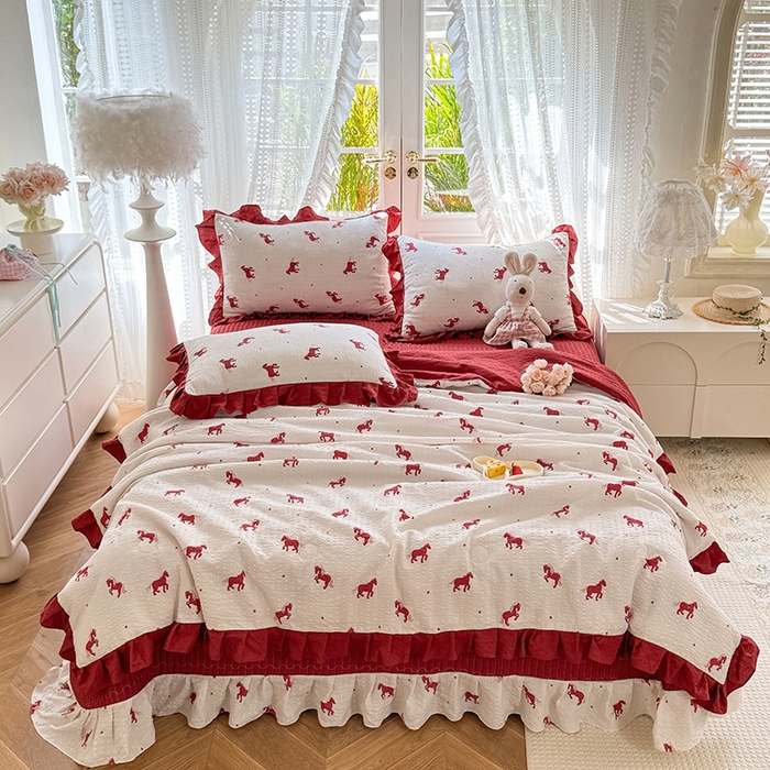 91家纺网 家纺一手货源 找家纺 韩约家纺 2026新款泡芙棉床盖款夏被夏凉被空调被四件套 马上有钱