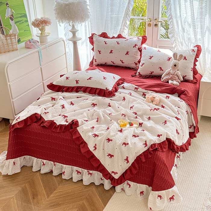 91家纺网 家纺一手货源 找家纺 韩约家纺 2026新款泡芙棉床盖款夏被夏凉被空调被四件套 马上有钱